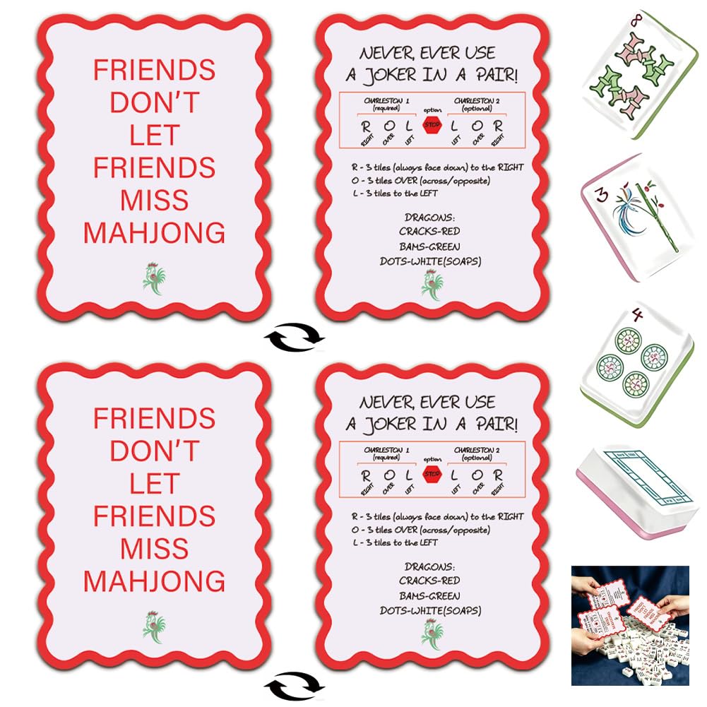 PRESSINART 4Pcs Mahjong Tile Shuffler Cards with Rules 6.69 x 5.12 x 0.04 Inch Mahjong Cards Accessories and Gifts Portable PVC Waterproof Rules Tile Mixer for Travel Parties Competitions