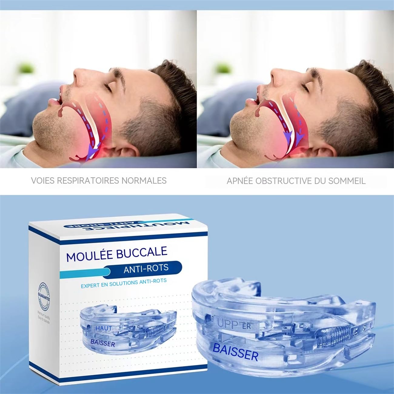 Gouttière Anti-Ronflement Réglable – Orthèse d’Avancée Mandibulaire Confortable – Appareil Anti Ronflement pour Dormir – Protège-Dents Souple, Ajustable & Facile à Nettoyer