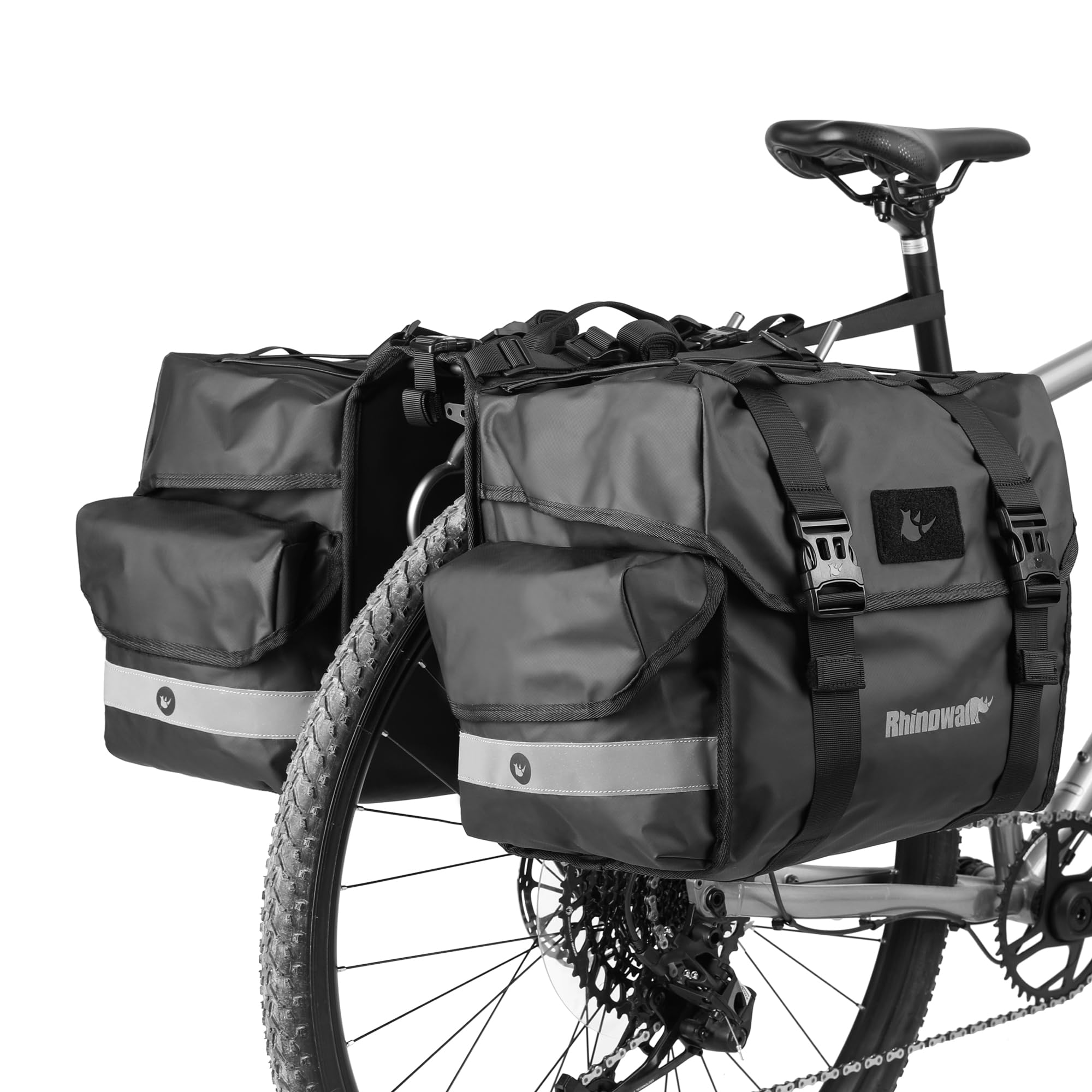 Rhinowalk Bolsa para bicicleta con doble panel para portaequipajes, bolsa para sillín para bicicletas con portaequipajes traseros con asa profesional, accesorio profesional para ciclismo - 40L Negro