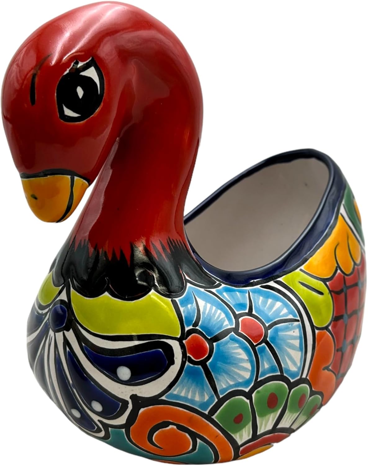 Talavera Swan Planter Animal Pot Cute Mexican Pottery Outdoor Indoor Multicolor Home Decor Hand Painted Folk Art Handmade (Multi)