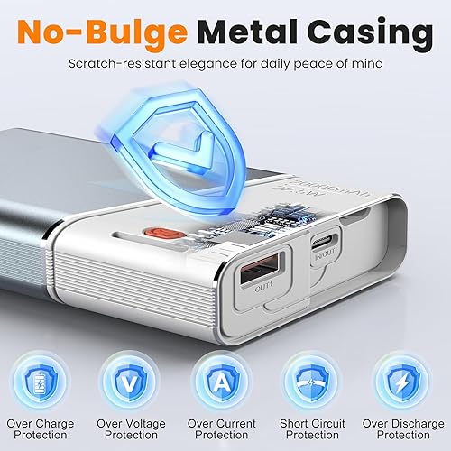 Miniatura 5 de Kesguar Cargador portátil de 20000 mAh, 22.5 W PD 3.0+QC 4.0 cargador de batería de carga rápida, enfriador e irrompible funda de metal aeroespacial