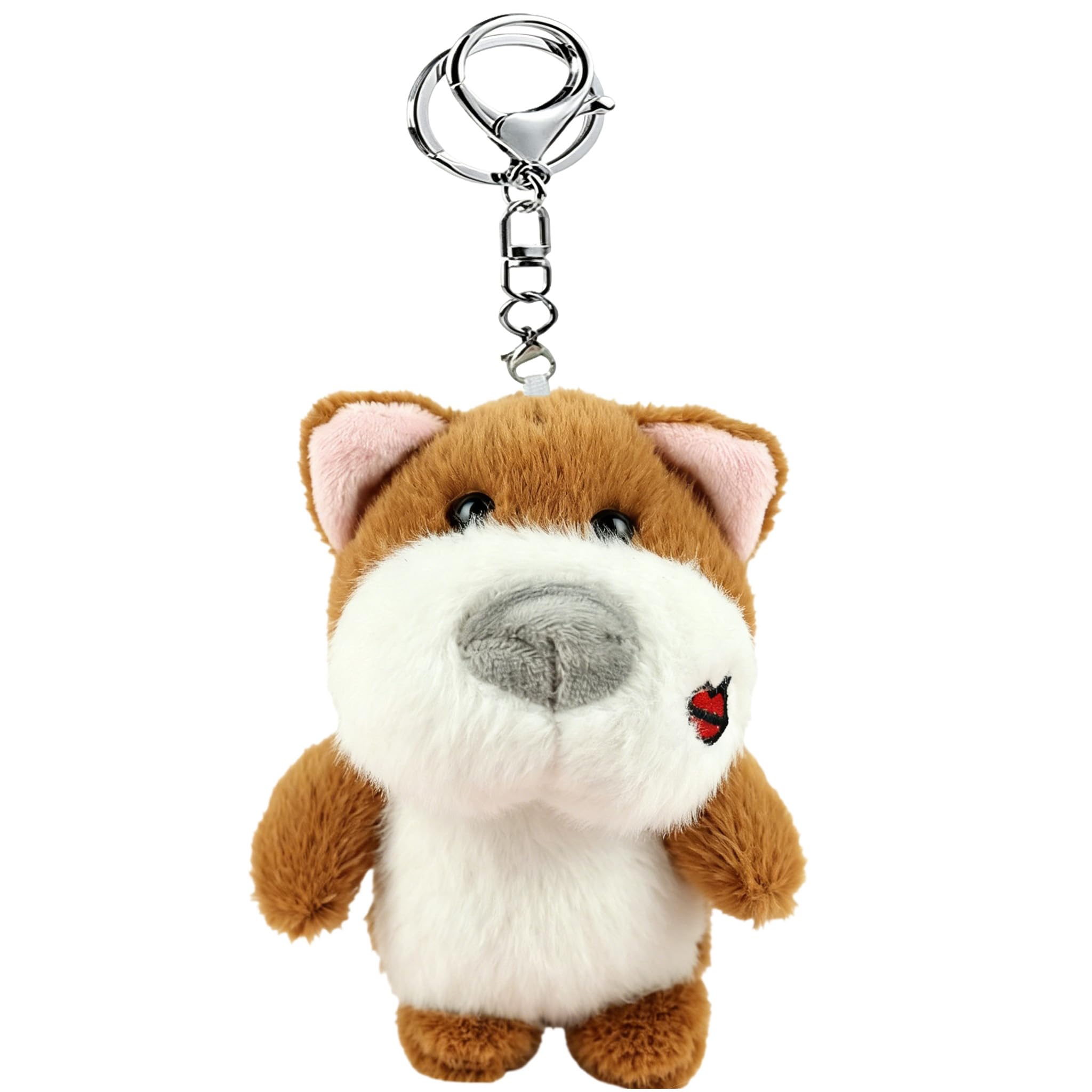 Glimbely Cute Plush Puppy Crouching Down Charm for Backpack, Kawaii Car Keychain Holder Cute Stuffed Animal Purse Charms for Handbags (Style B - Brown)