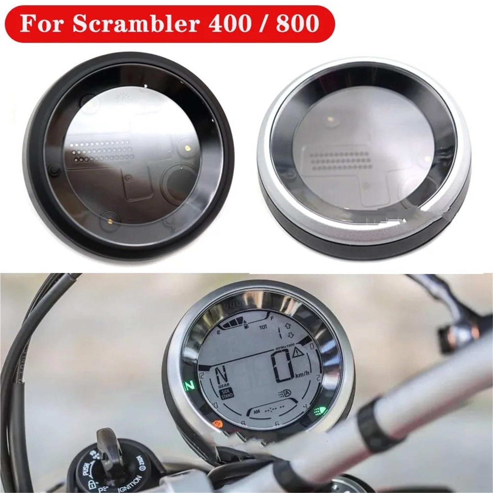 Prędkościomierz motocyklowy Obudowa prędkościomierza motocyklowego pasująca do Ducati Scrambler 800 400 2015-2018 Obudowa licznika kilometrów Pokrywa obudowy przyrządu(Silver)