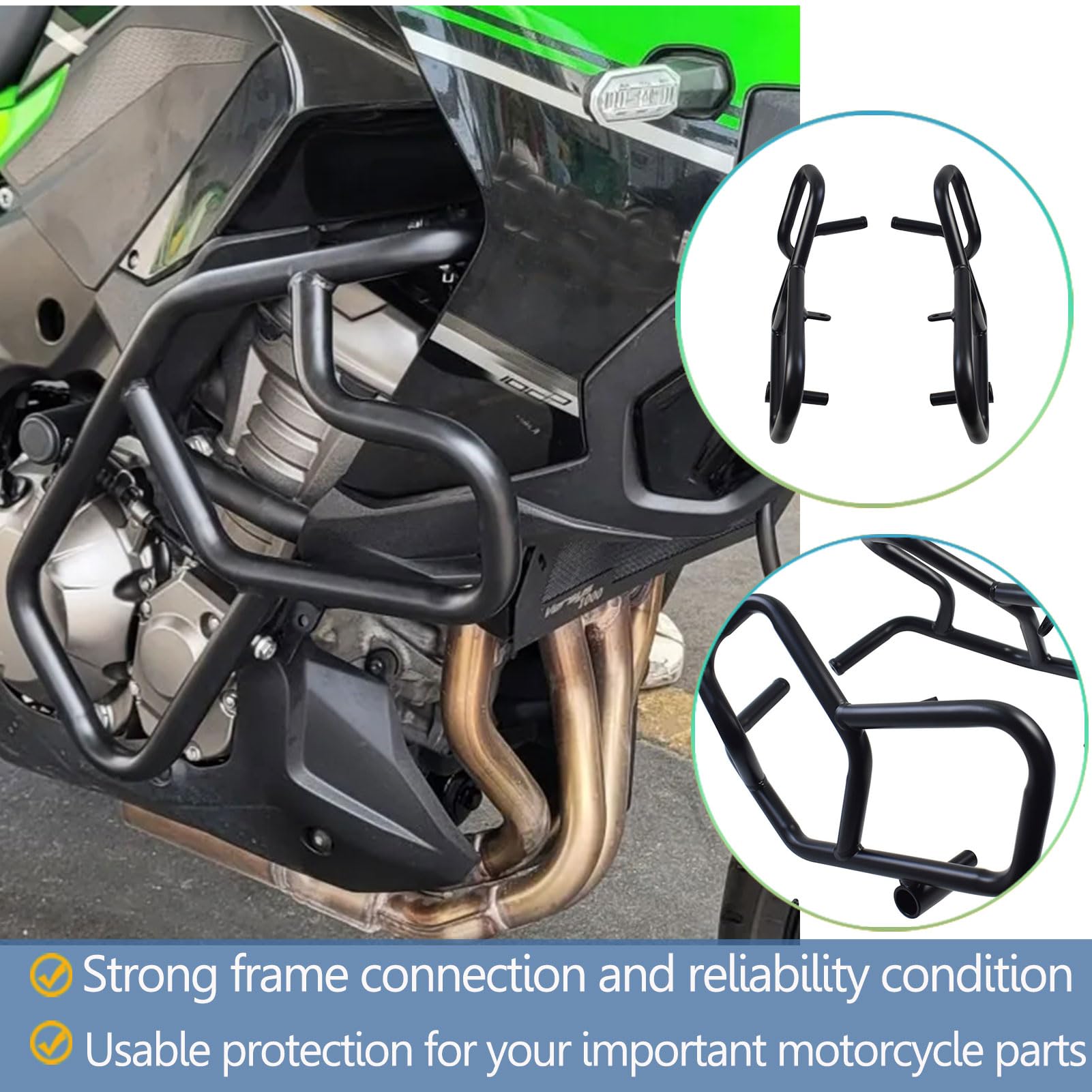 Barra Protezione Motore Per Kawasaki Versys 1000 2019-2023 - Nero - Acciaio Tubolare 22mm