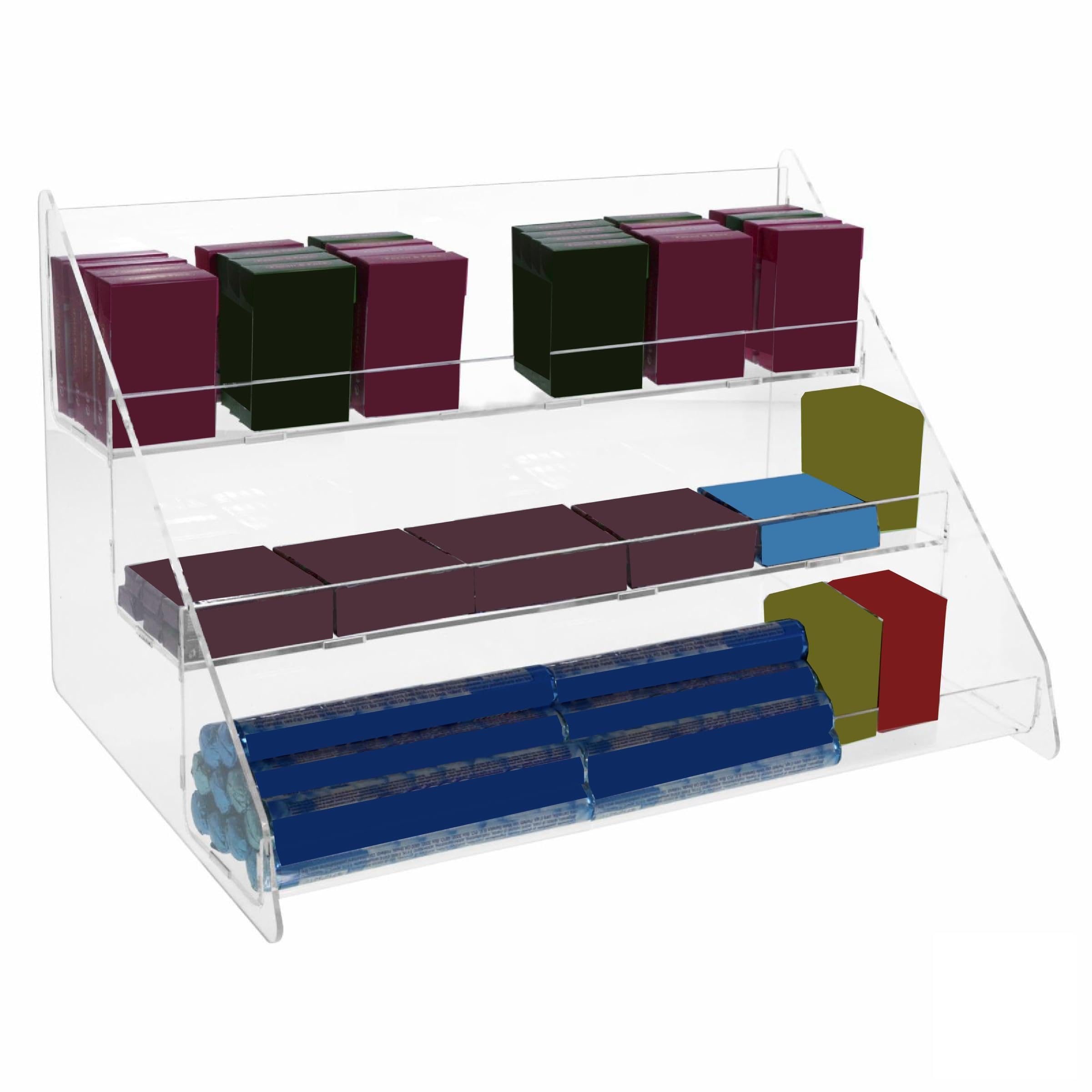 Porta Caramelle confezionate da banco in plexiglass Trasparente a 3 Ripiani Misure: 36x29x H25.5 cm