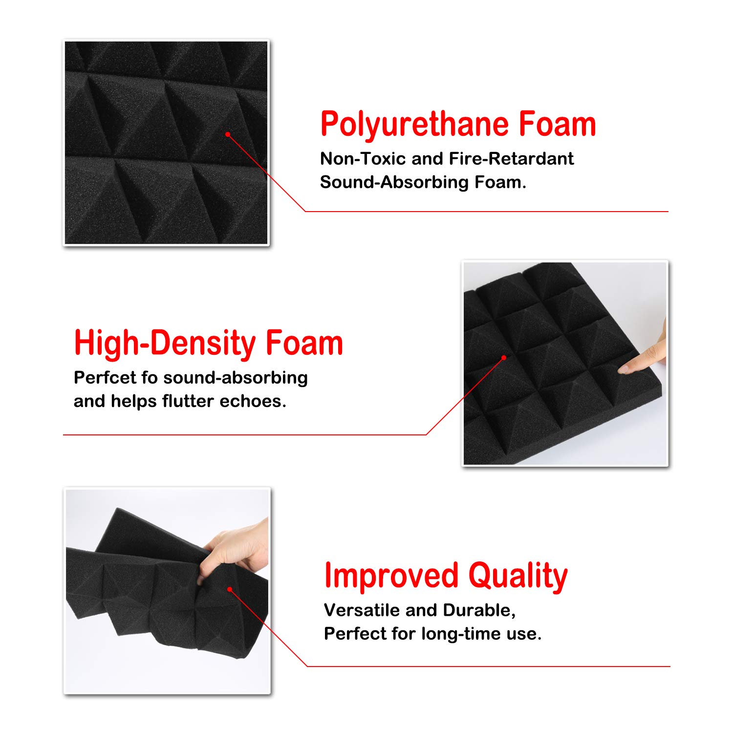 AGPtEK Acoustic Foam Tiles, 24 Packs Soundproof Studio Foams 25x25x5CM ...