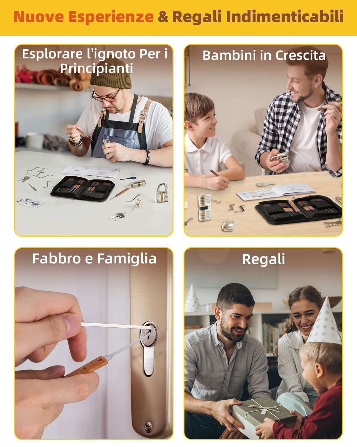 Eventronic 36+5 Pezzi Set Grimaldelli, [2025 Aggiungere Le Nuove Serrature Più Impegnative] Lockpicking Set con 5 Serrature Trasparenti, Manuale di Sblocco per Principianti e Fabbri Professionisti