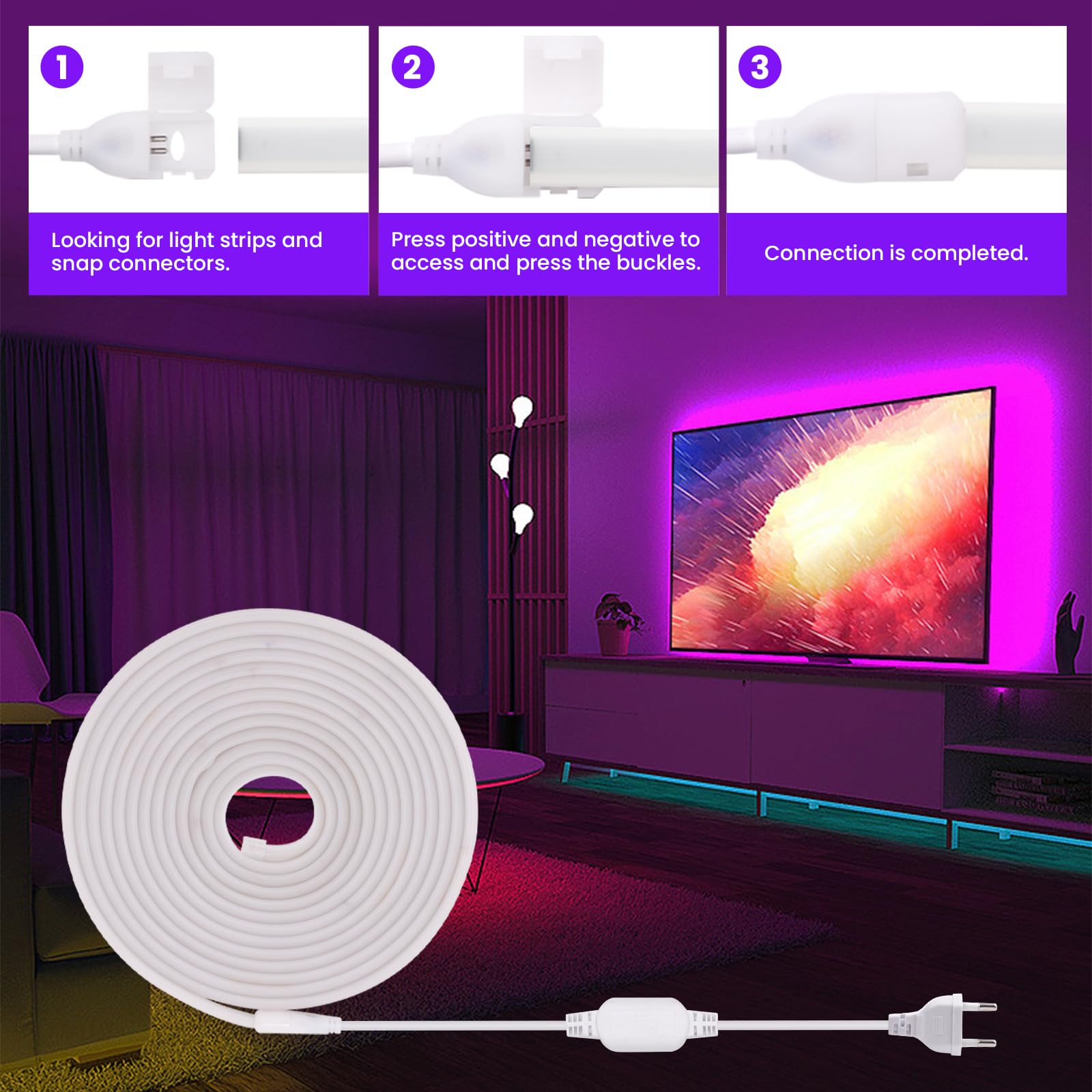 KISUFU 220V Tira LED COB, Impermeable IP65 Brillo Alto 288 LED/m Luces led Flexible Strip Light,Cada Corte de 50 cm para DIY El dormitorio, alero interior y luces decorativas.
