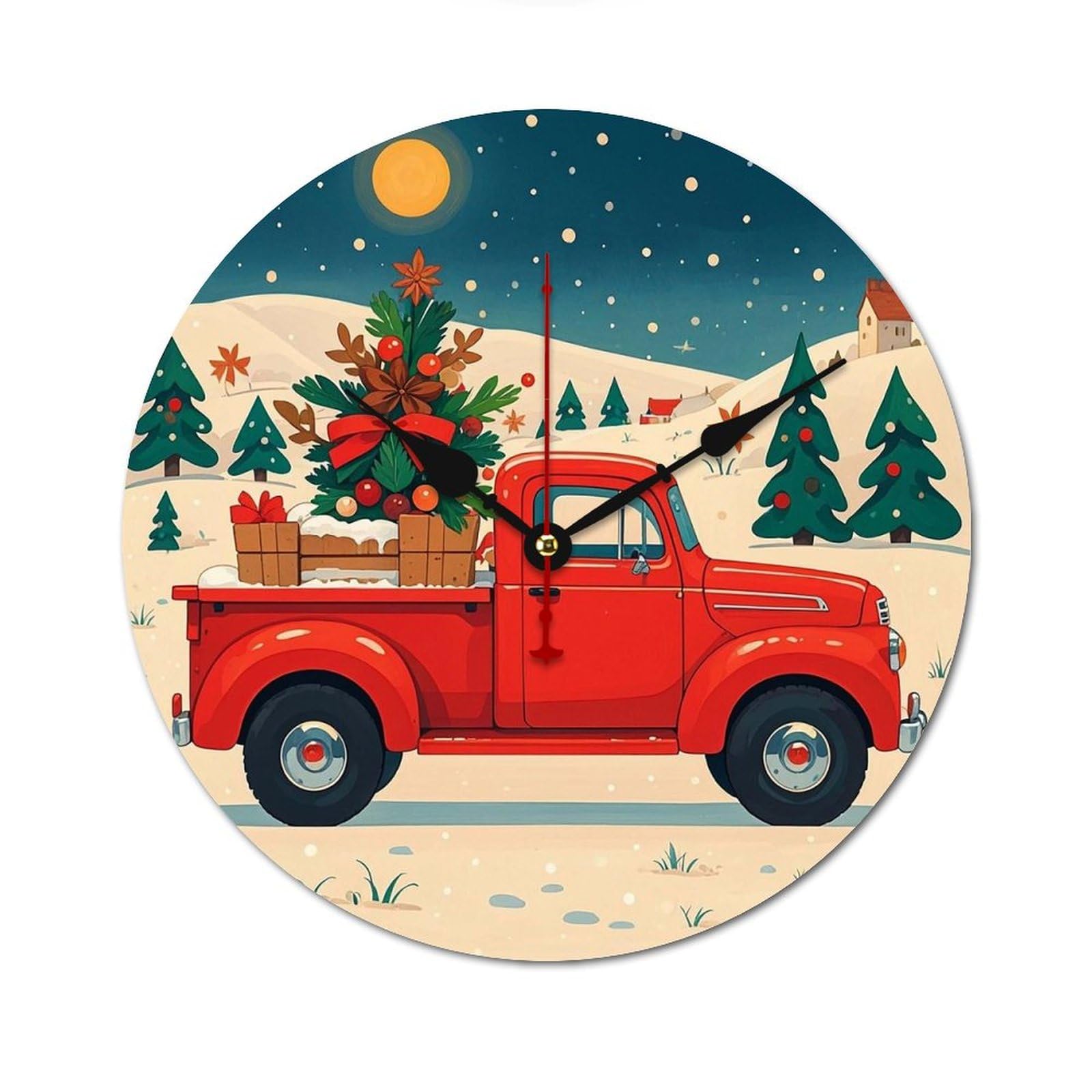 Horloge murale sans tic-tac 34 cm en bois silencieux motif camion rouge