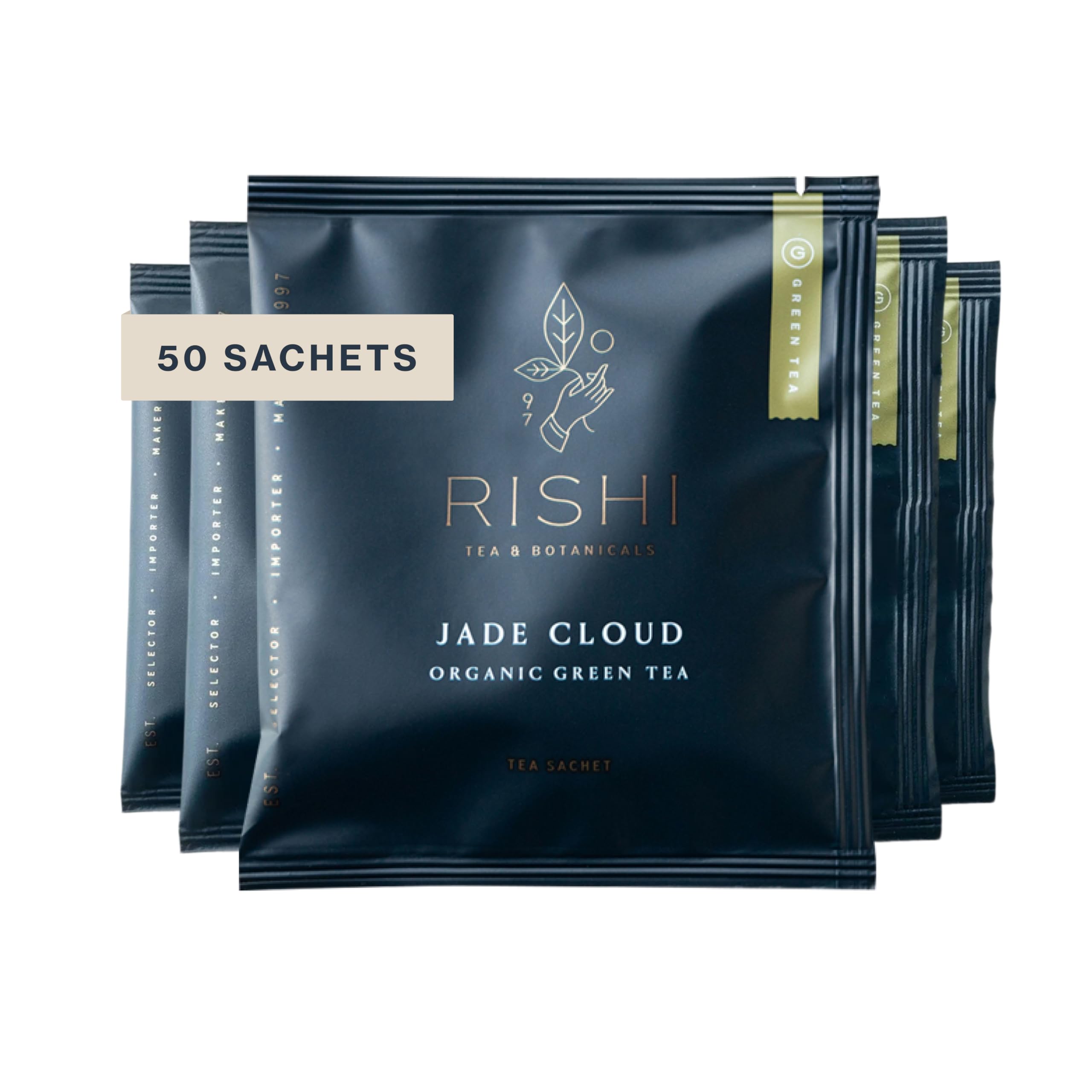 Jade Cloud Chinese Green Tea - Organic, Caffeinated Sachet Bags with Natural Antioxidants, Enjoy Hot or Iced - 50 Count