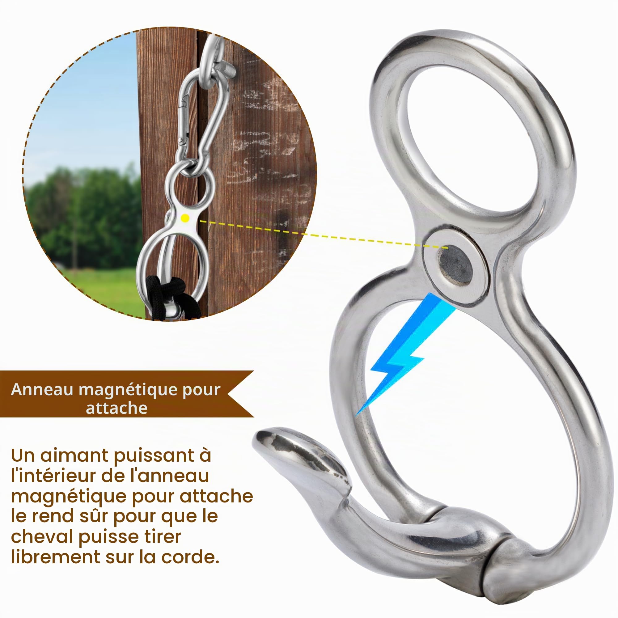 Anneau de Cravate pour Cheval, Fournitures sûres, Anneau de Cravate de manière Humaine, Anneau magnétique pour Attacher et rétracter, Aide Le Cheval à Tirer vers l'arrière et à libérer Le