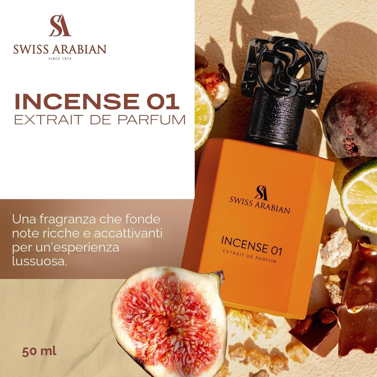 Swiss Arabian Incense 01 Extrait De Profumo Unisex 50 ML - Una fusione mistica di incenso fumoso, legni caldi ed eleganza speziata - Incantevole profumo speziato e legnoso