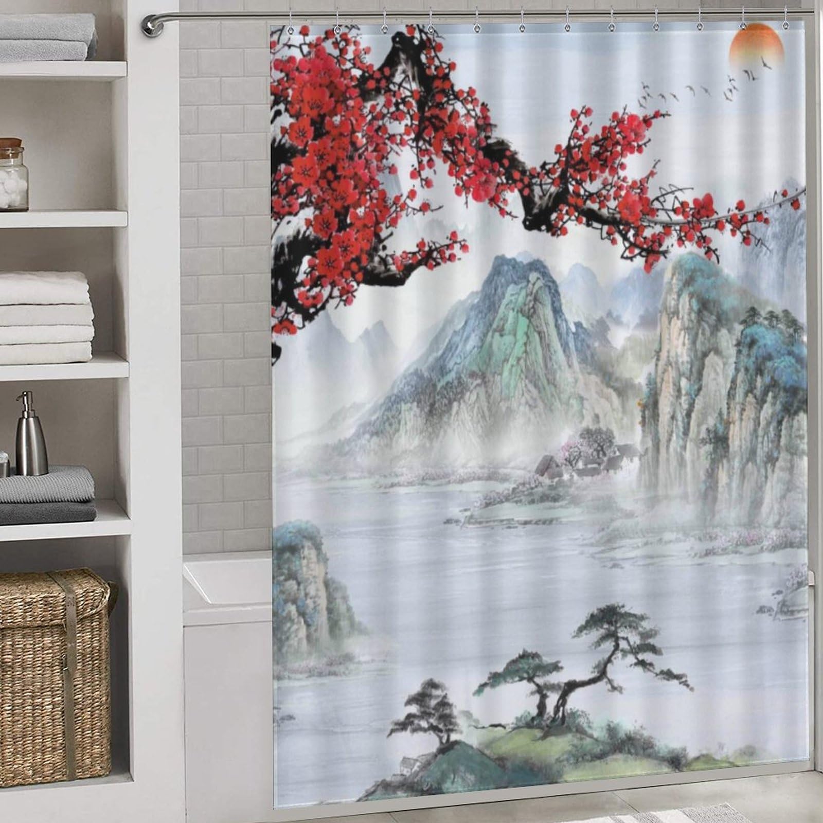 TKUYO Forest Shower Curtains, Gothic Misty Foggy Jungle Nature Forest Mountain Landscape Scenery Woodland Goth Dark BlackWaterproof Fabric Bathroom Shower Curtain Set with Hooks, 72"x72" Inch: 72"W x 78"L (Pack of 1) Japanese-01