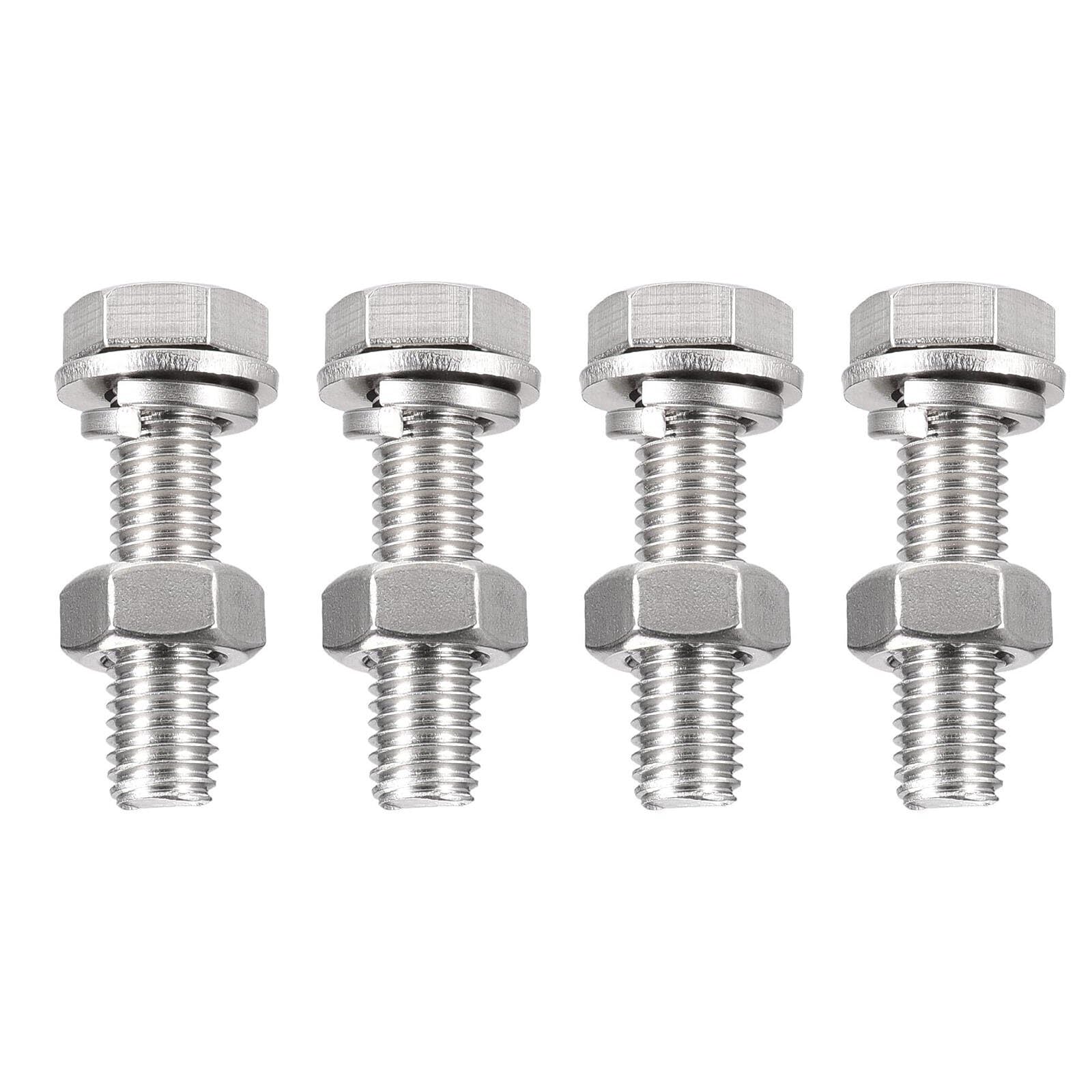 TA-VIGOR 4Pcs M10 x 45mm Hex Head Screws Bolts, Nuts, Flat & Lock Washers Kits, Fully Thread Hexagon Bolts