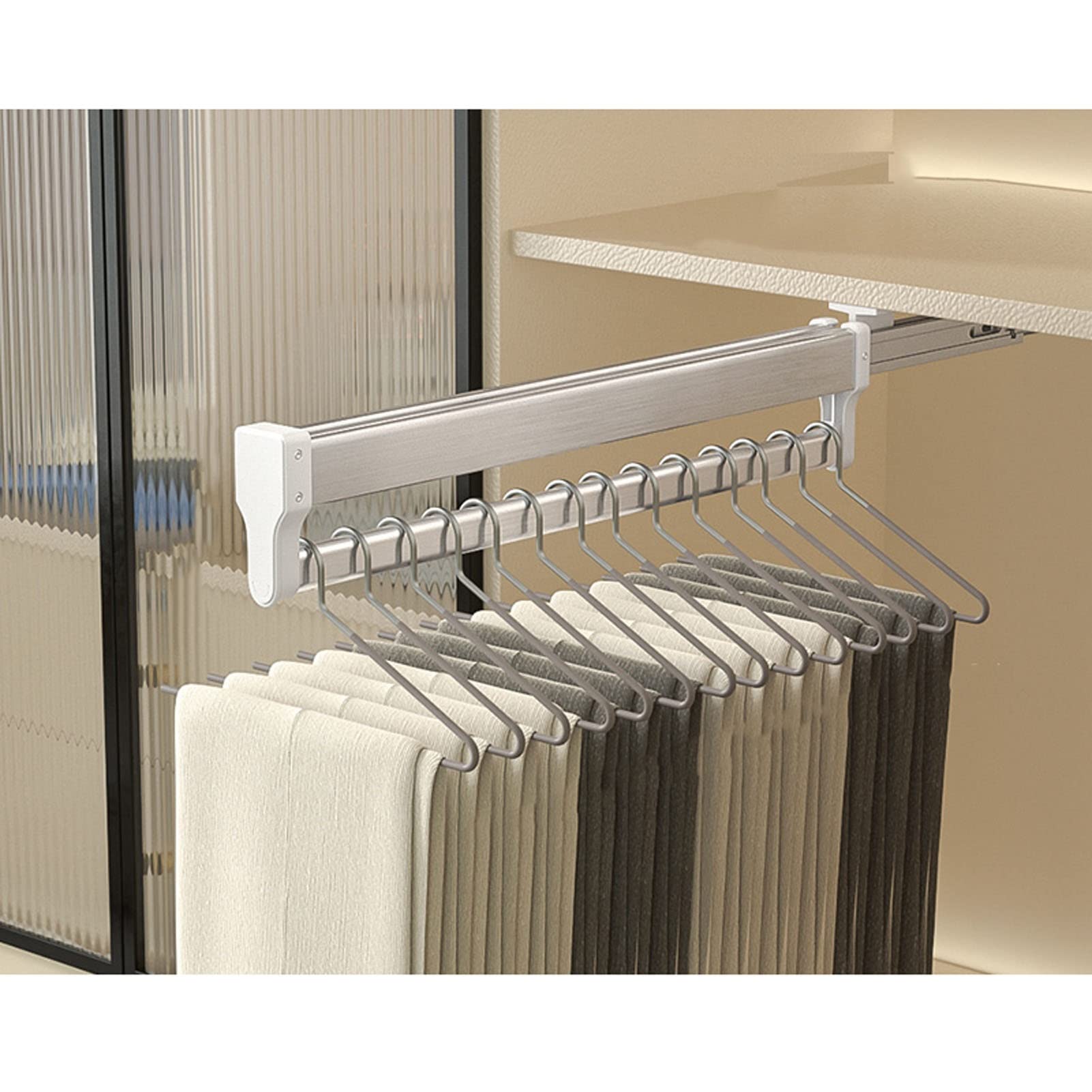 Wardrobe rail Pull-Out Extendable Closet Valet Rod, with Sliding Rail Adjustable 30-80cm Wardrobe Clothes Rack(35cm)