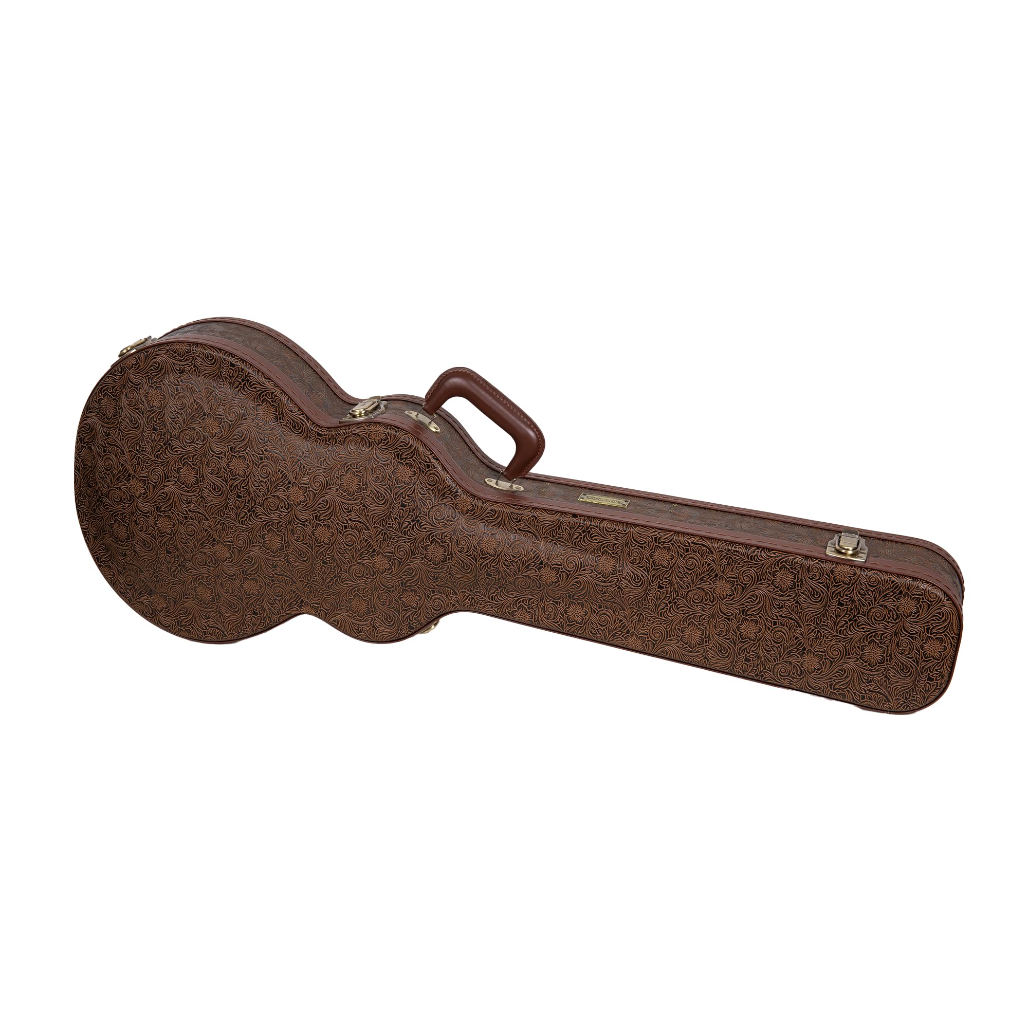Crossrock Wooden Les Paul Guitar Case | Blossom Brown Finish, Burgundy Velvet Interior, Lock – Designer Series(CRW530LBQ)