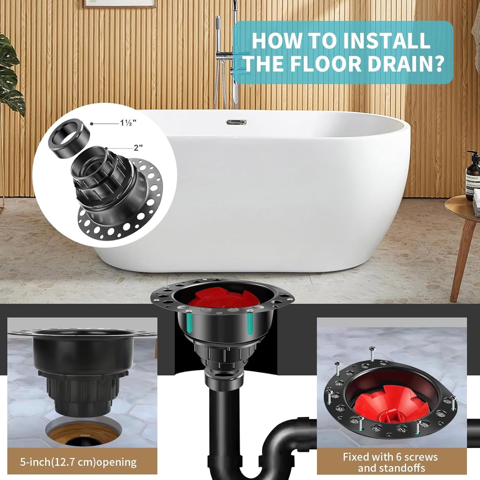 Badewannenabfluss Rohset, einfache Installation, Abflusssysteme, Badset, geeignet für freistehende Badewanneninstallationen, freistehende Badewanne