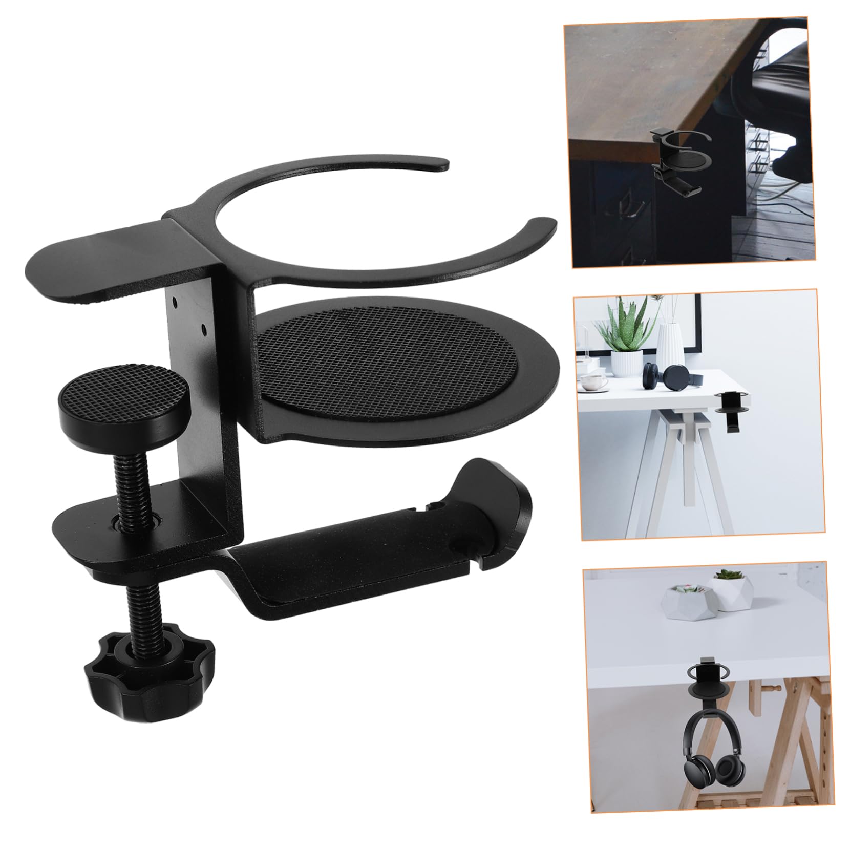 SHOWERORO Colgador De Auriculares Grados Negro para Pc De Soporte para Auriculares Portavasos para Escritorio Accesorios para Pc