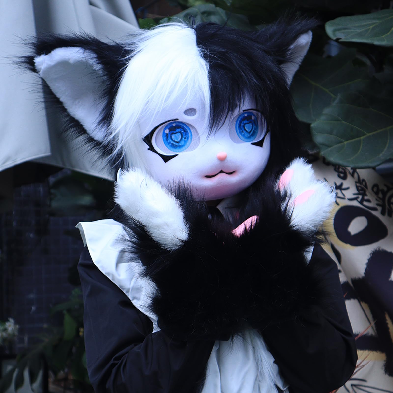 Therian - Maschera pelosa a forma di testa di gatto, per Halloween, feste in maschera, cosplay