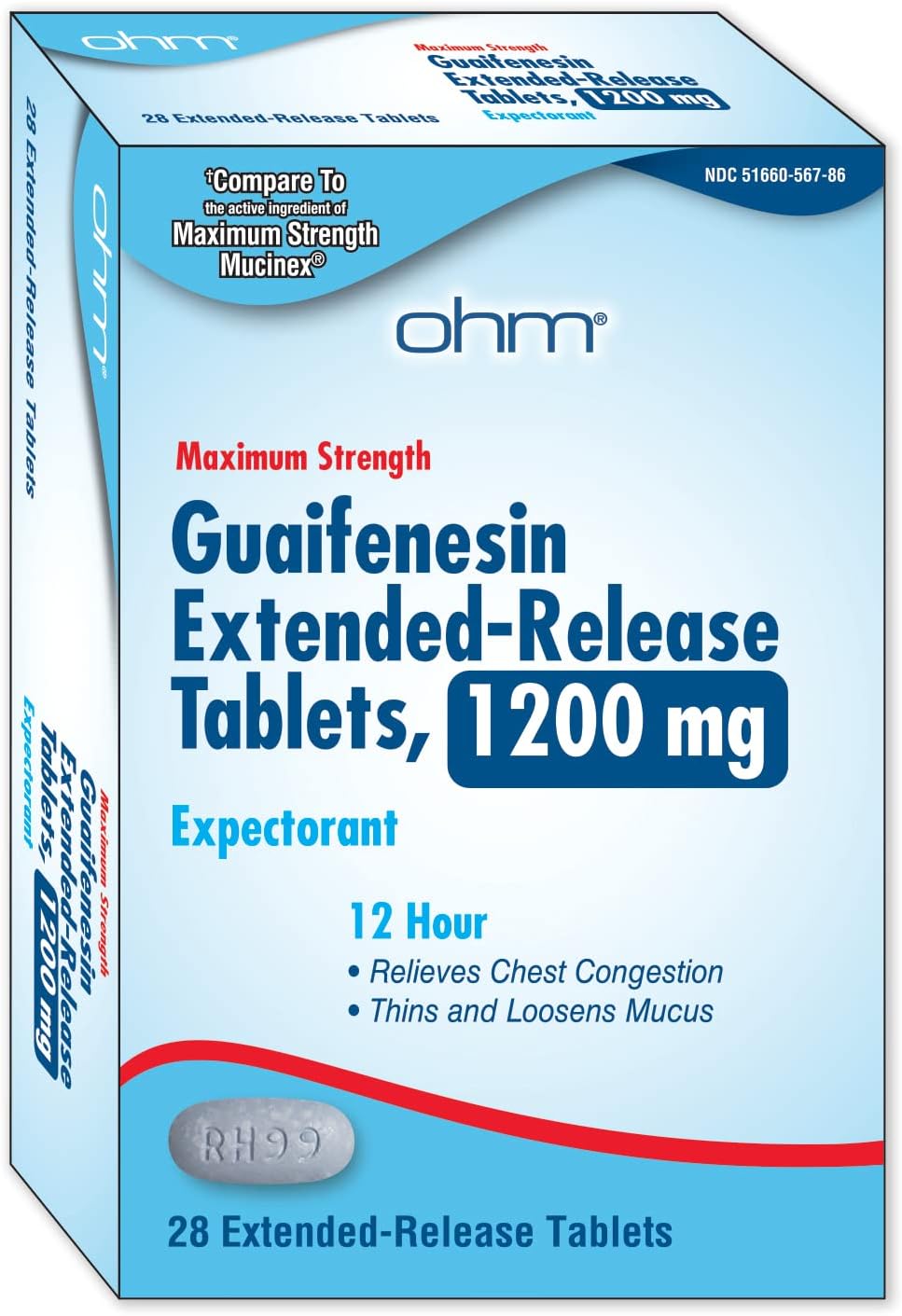 Guaifenesin 1200mg, Chest Congestion and Mucus Relief (28 Caplets) Extended-Release Maximum Strength Tablets, 12-Hour Expectorant Helps Thin & Loosen Stubborn Mucus, Non-Drowsy