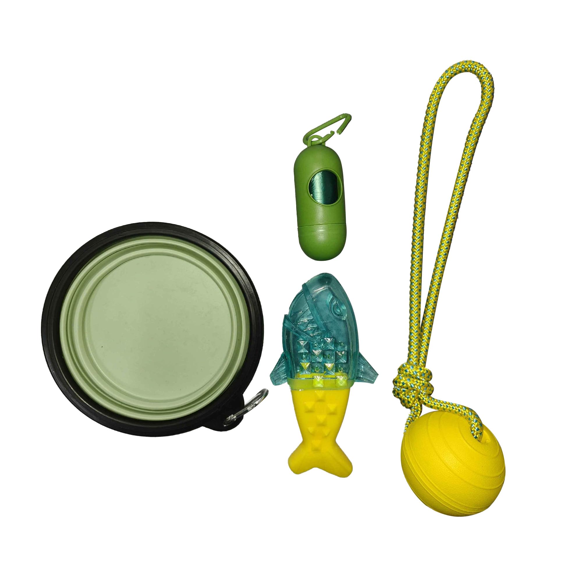 JWPET Portable Summer Outdoor Dog Toy Set, Collapsible Dog Water Bowl, Floating Foam Ball, Fillable Water Fish Toy & Poop Bag Dispenser with Bags, All-in-One Solution for Dogs' Outdoor Needs(style A)