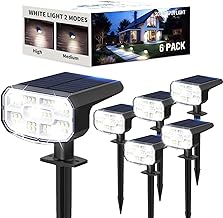 Solar Lights Outdoor Waterproof IP65, Super Bright LED, 6500K 2 Lighting Modes, Solar Powered Yard Garden Solar Spot Lights for Outside Landscape Auto On/Off -6500K,6 Pack