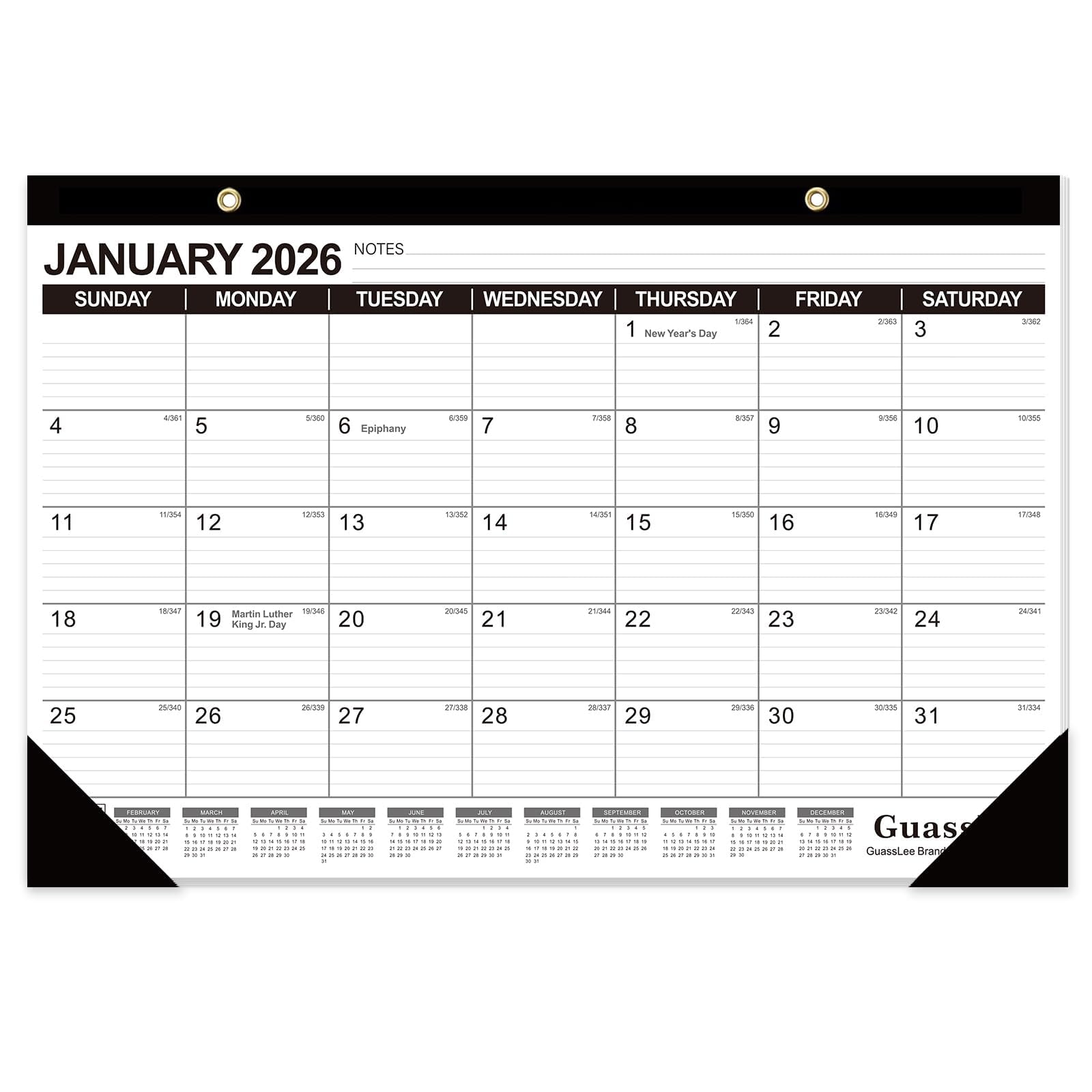 GuassLee Desk Calendar 2026, 19-Month Academic Calendar, Sep. 2025 to Mar. 2027, 17x11.5 Inch School Year Paper Calendar Desk Planner with Julian Date and Ruled Blocks for Office Home