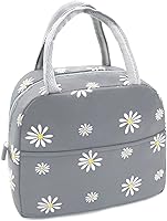 Sonuimy Insulated Lunch Bag for Women & Girls - Reusable Leakproof Cooler Tote with White Daisy, Work School Picnic Bag (Grey, 5.5L)