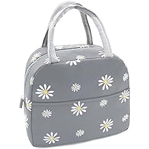 Sonuimy Insulated Lunch Bag Women Girls, Reusable Cute Tote Lunch Box for Adult &amp; Men, Leakproof Cooler Lunch Bags for Work Office Travel School Picnic (Grey with White Daisy)