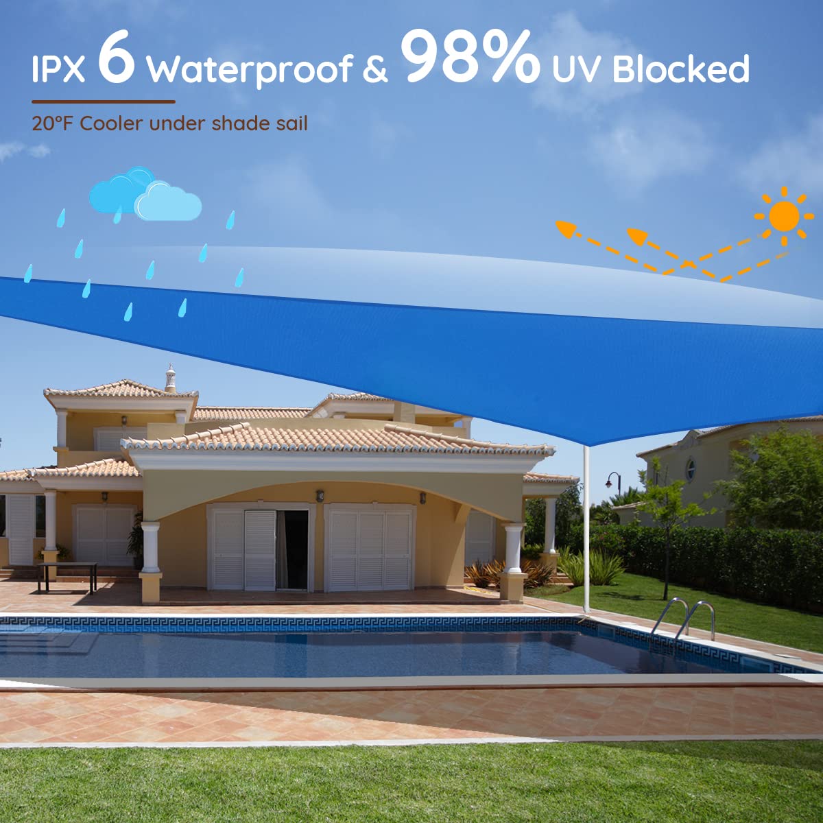 Quictent 12x16 ft Waterproof Sun Shade Sail for Patios 185G Polyester Fabric Cloth, 98% UV Block Outdoor Awning Shelter for Commercial, Backyard, Garden, Deck, Hardware Kit Included