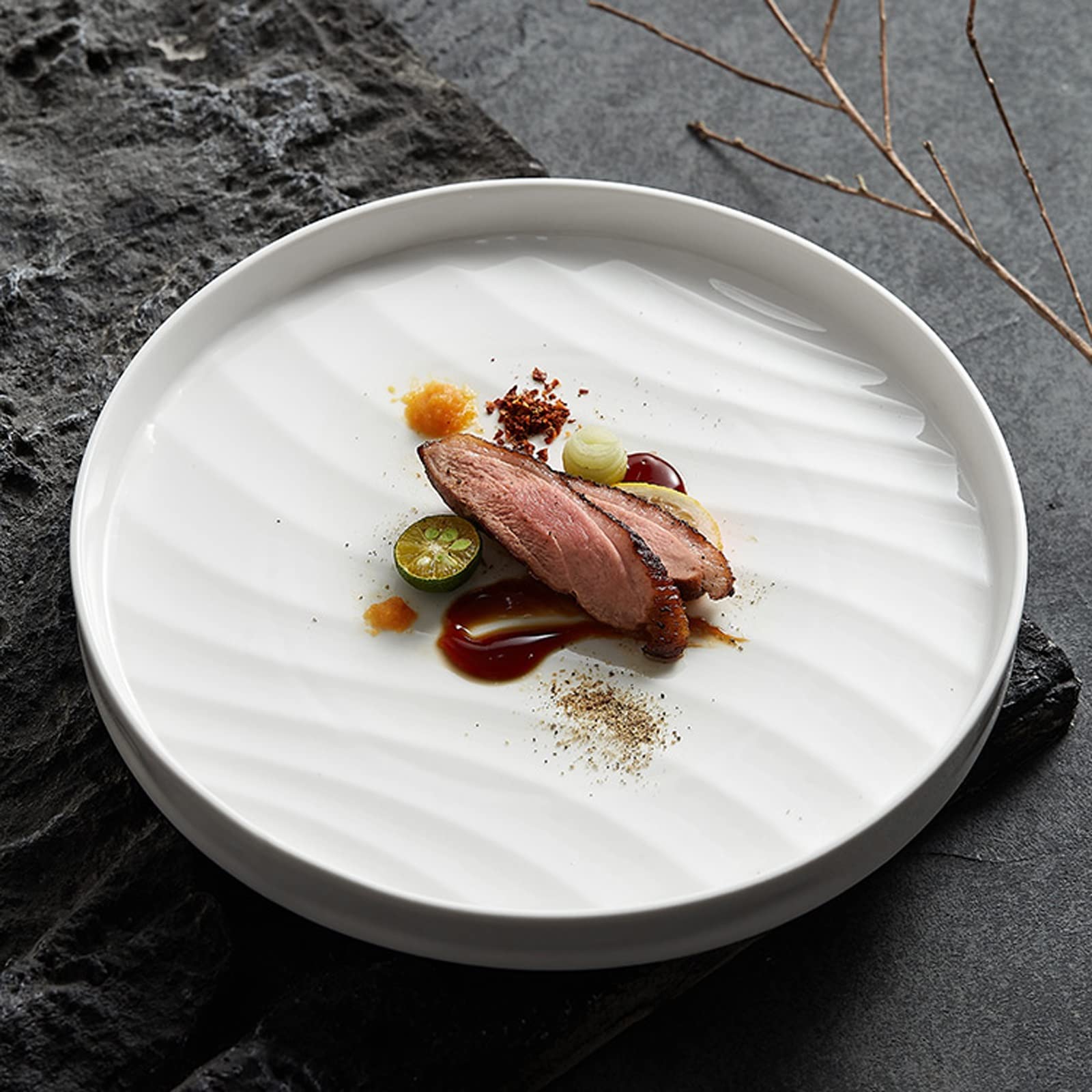 Platos Llanos Plato Hondo Redondo de cerámica, Plato de Cena Occidental for el hogar, vajilla de Hotel de Lujo, Plato Plano Blanco de 11/13 Pulgadas Platos Postre(13 Inch)