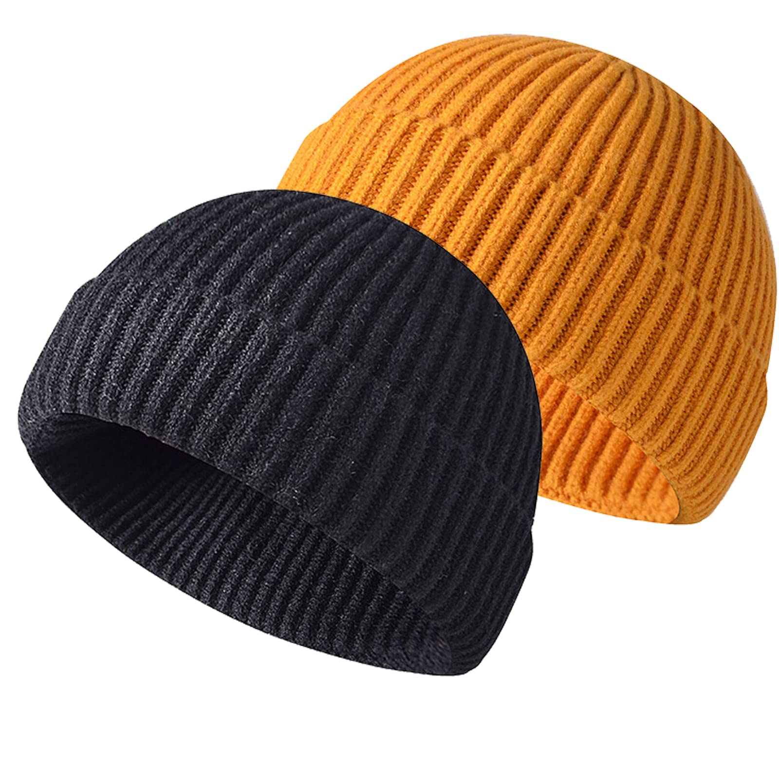 Baynetin Men's Z-Black+Yellow Winter Beanie Hat, Roll Up Edge Skullcap Fisherman Beanie, Unisex Soft & Stretchable Cuffed Plain Knit Hipster Docker Winter Hat (Z-Black+Yellow)