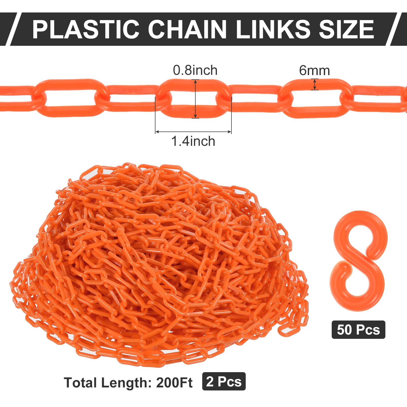 PATIKIL Enlaces de Cadena de Plástico, 400pcs de Cadenas Naranjas, 6/25" (6mm) Cadenas de Plástico para Barreras, Control de Multitudes, Filas de Espera, Estacionamientos y Decoración