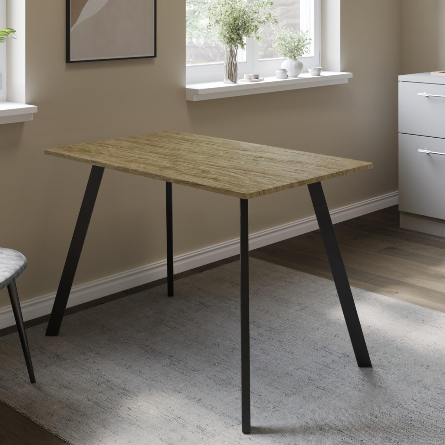 URBNLIVING 4–6 Seater Dining Table, Space-Saving Rectangular Table for Kitchen & Dining, Modern Flat Metal Legs, Durable Engineered Wood, Easy Assembly, Ideal for Family Meals and Entertaining