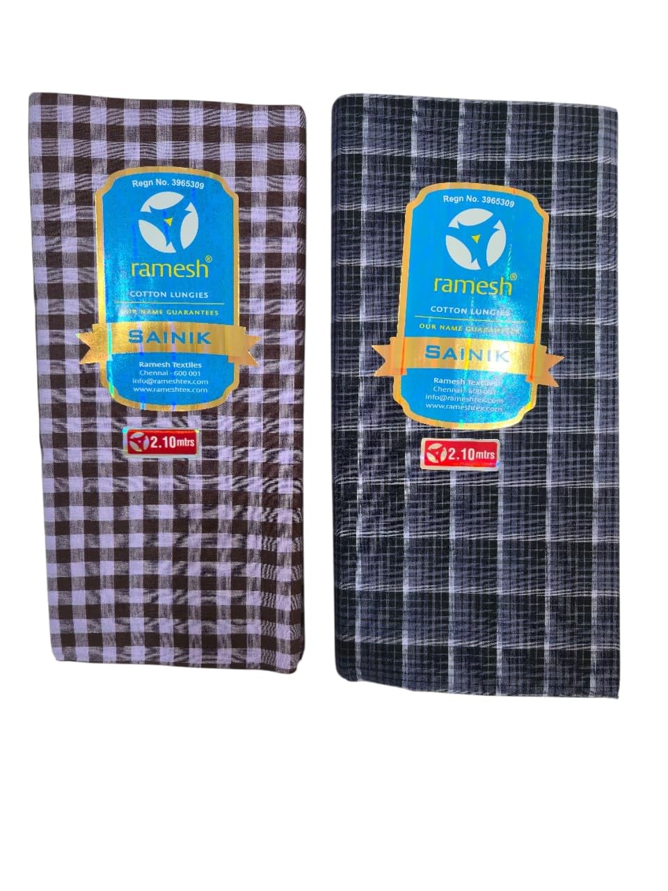 Ramesh Sainik Pure Cotton Lungi, Checks Pattern, 2.1 Mtrs, Pack of 2-picture-29