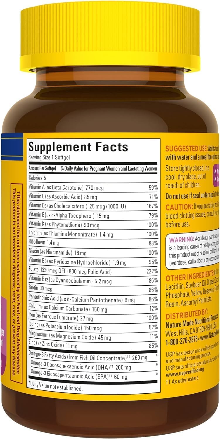 Nature Made Prenatal Vitamin + DHA Softgels with Folic Acid, Iodine and Zinc, 60 Count