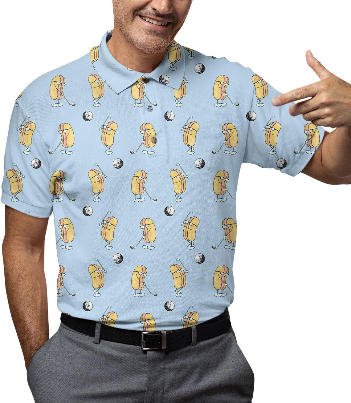 Funny Golfs Pattern Polo Shirts for Men Tropical Vintage Shirts Mens Polo Shirts Short Sleeve Button Up Golf Shirts for Men