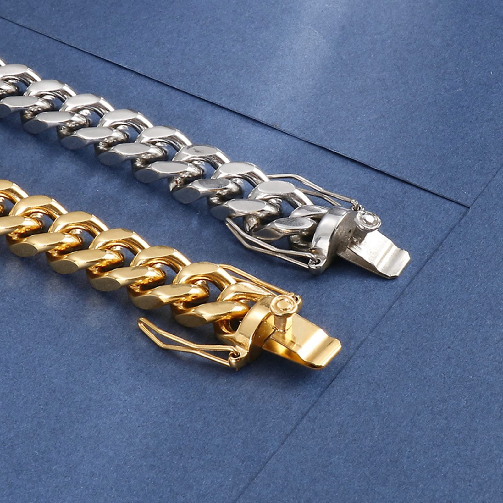 18-30 Zoll Herrenkette 12 mm, Hip-Hop-Panzerglied aus Edelstahl in Gold/Silber