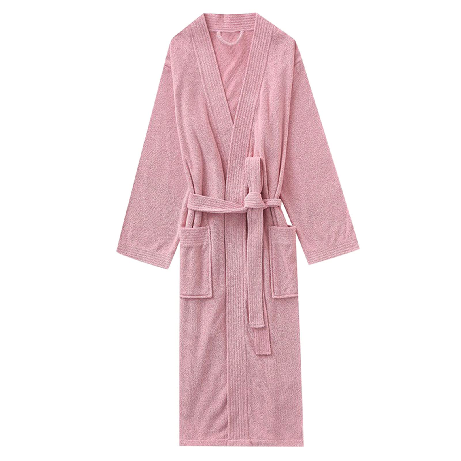 Accappatoio da donna, lungo, elegante, invernale, leggero | Accappatoio da donna senza cappuccio, in spugna di cotone, caldo, con scollo a V, morbido e confortevole