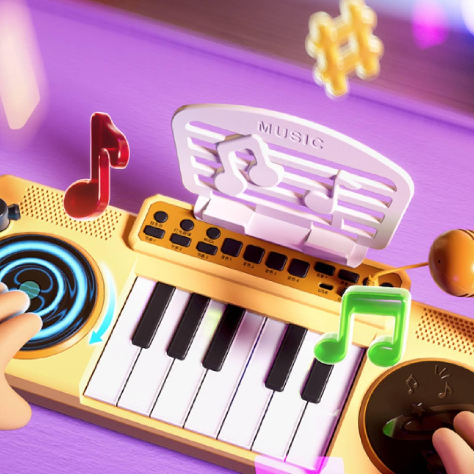Pianola Bambini Tastiera Elettronica Giocattolo Mixer Musicale Giradischi Vocale con Effetti Interattivi Educativa per Attenzione Concentrazione Fantasia Adatta a Bambini Casa Scuola
