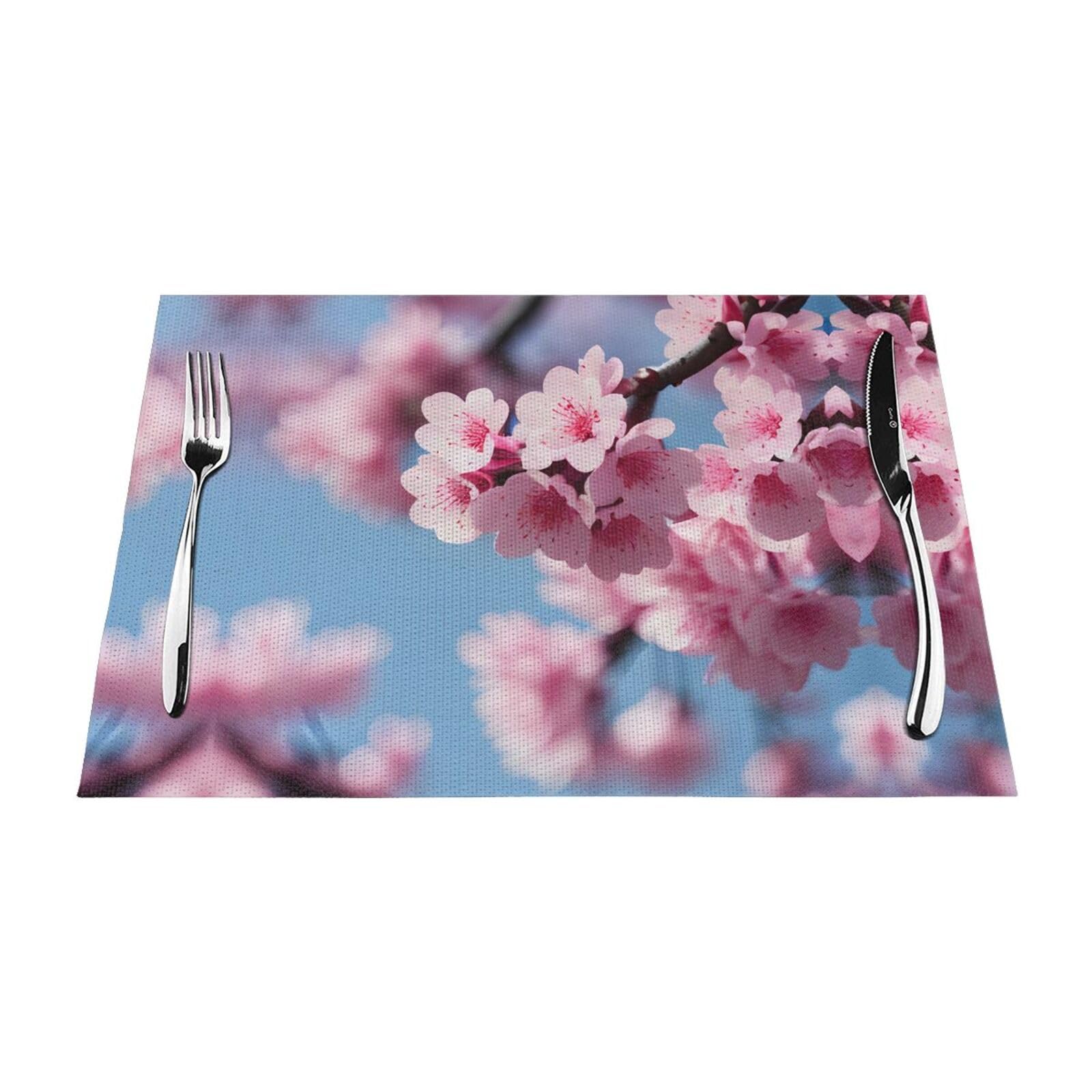 Placemats Set of 6,Table Mats Washable Placemat Decoration, Cherry Blossoms Print