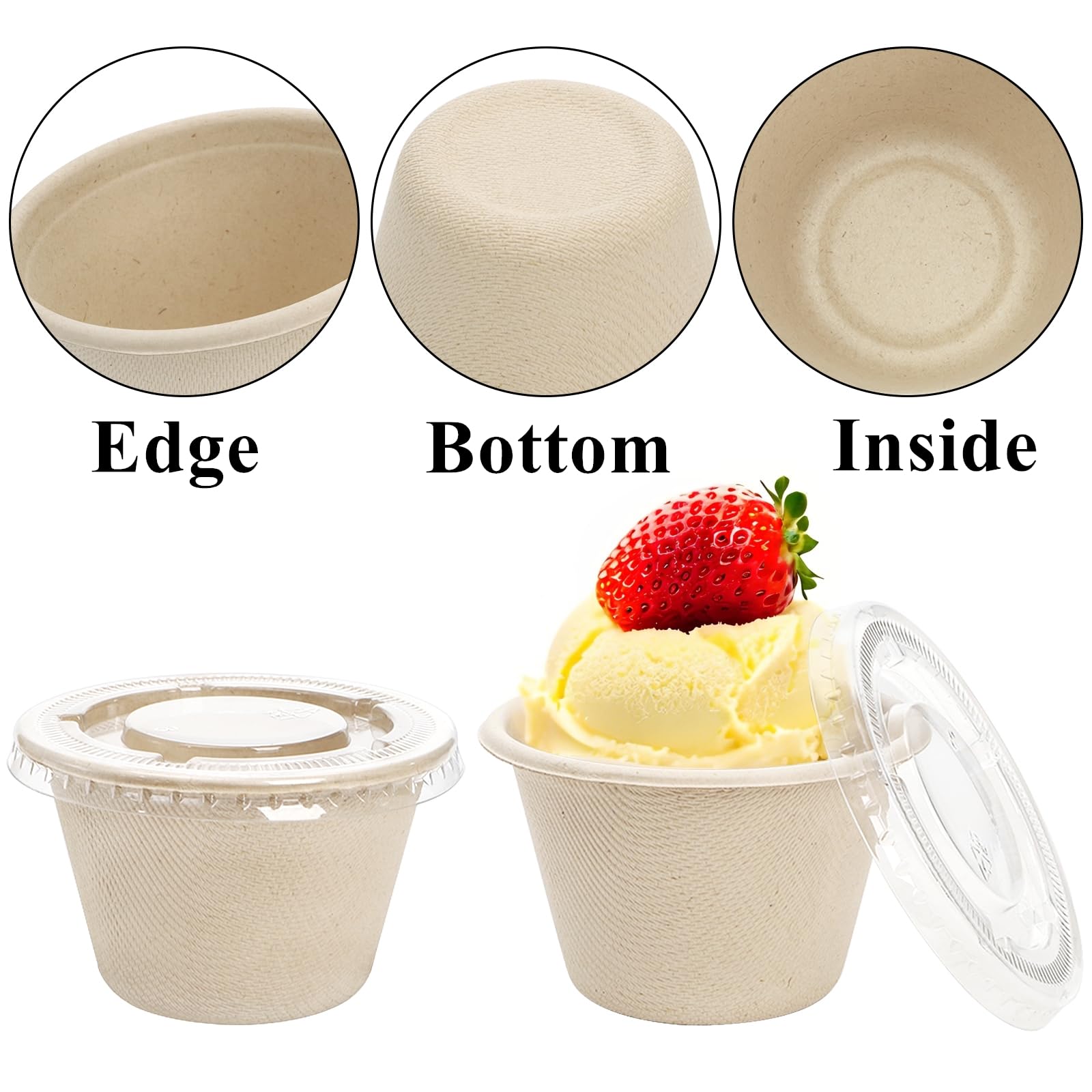 Tebery Lot de 200 gobelets jetables de 118 ml pour condiments, petits récipients à sauce avec couvercle transparent, bol à soufflé anti-fuite, tasse de service pour goûter, charcuterie, couleur
