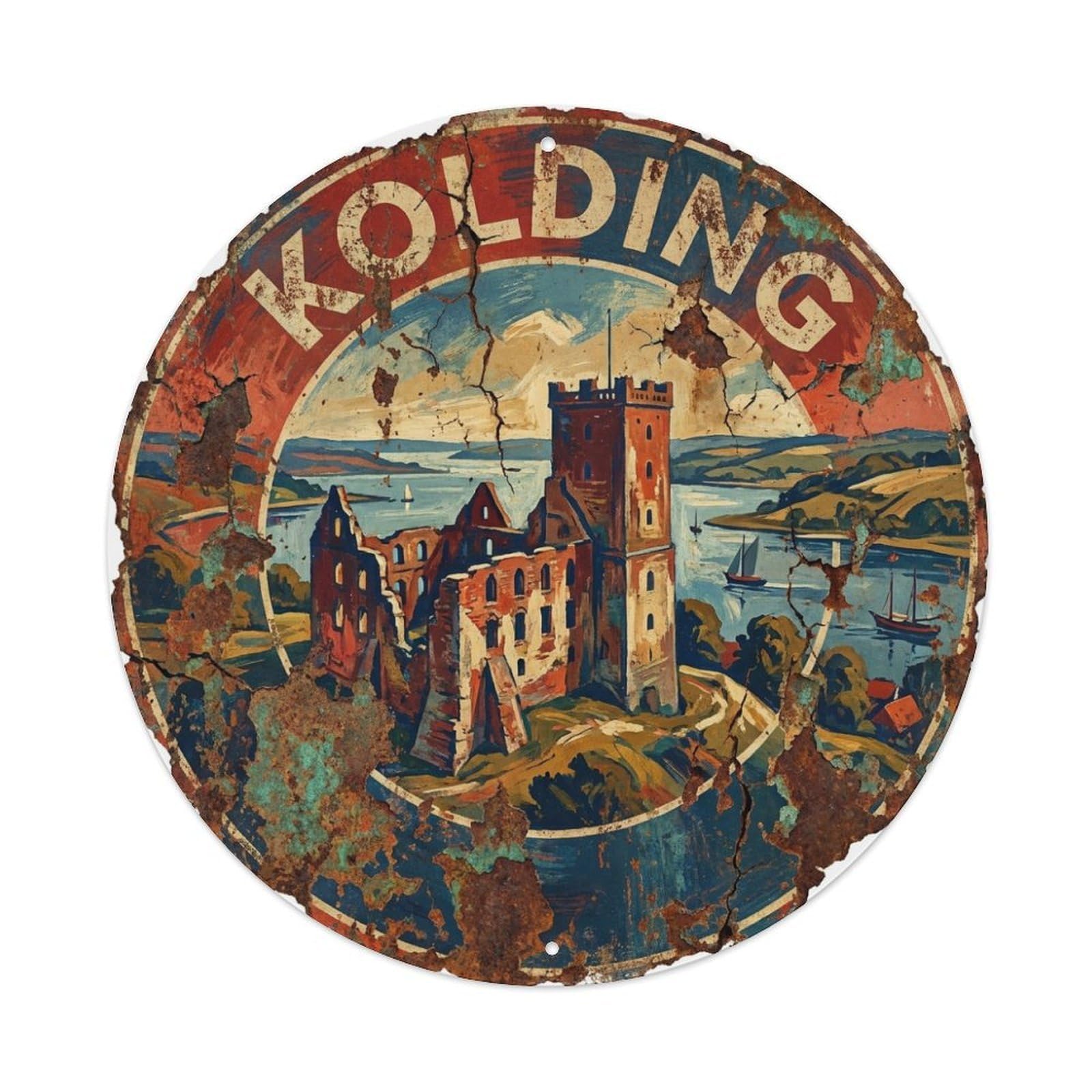 Vintage Denmark Travel Kolding Metal Tin Sign
