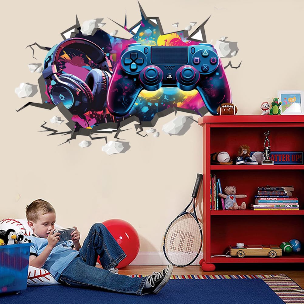 Wajade Game Wall Sticker Gamer Controller 3D Wall Decals Boy Gaming Room Decor for Bedroom Playroom 01, Yh0001 - Image 4