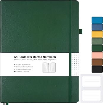 Dotted Journal, Hardcover Notebook 8.5" x 11", Dot Grid Notebook Journal | Large Leather Journal for Women Men, Smooth Writing, No Bleed Thick Paper, A4 Notebooks for Work School Bullet Notes, Green