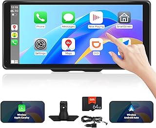 Portable Car Stereo with Wireless Apple Carplay Android Auto, 10.36" IPS Touch Screen Portable Car Radio Receiver with Bluetooth Voice Control AUX/FM Transmitter Split Screen Siri/Google Assistant