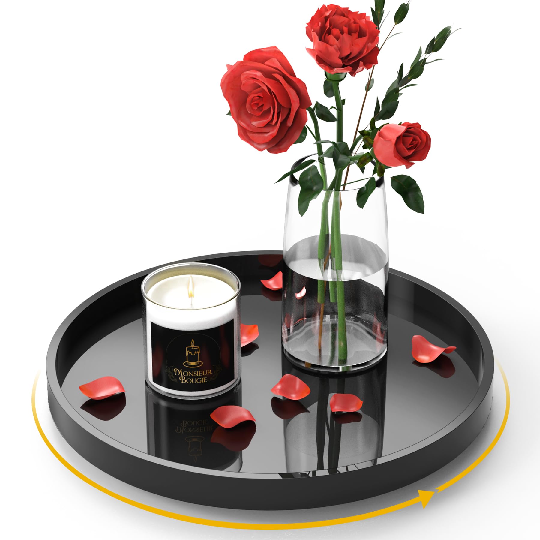 NiHome 9 Inch Acrylic Vanity Organizer Tray Turntable for Condiments Cosmetics, Multipurpose Non-Slip Decorative Tray Organizer for Kitchen Bathroom Living Space, Modern Minimalist Design (Black)