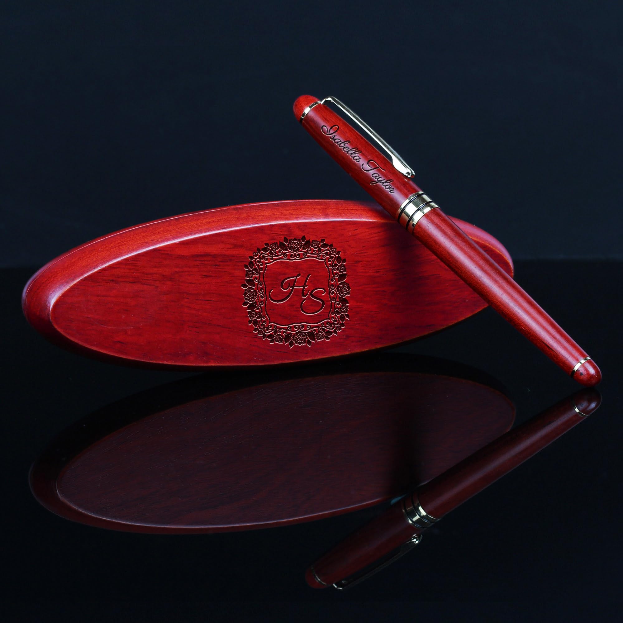 Personalised Wooden Pen Set,Custom Engraved Redwood Fountain Pens wooden box With Free Personalization,Best Gift Set for Men&Women (a rose is a rose)