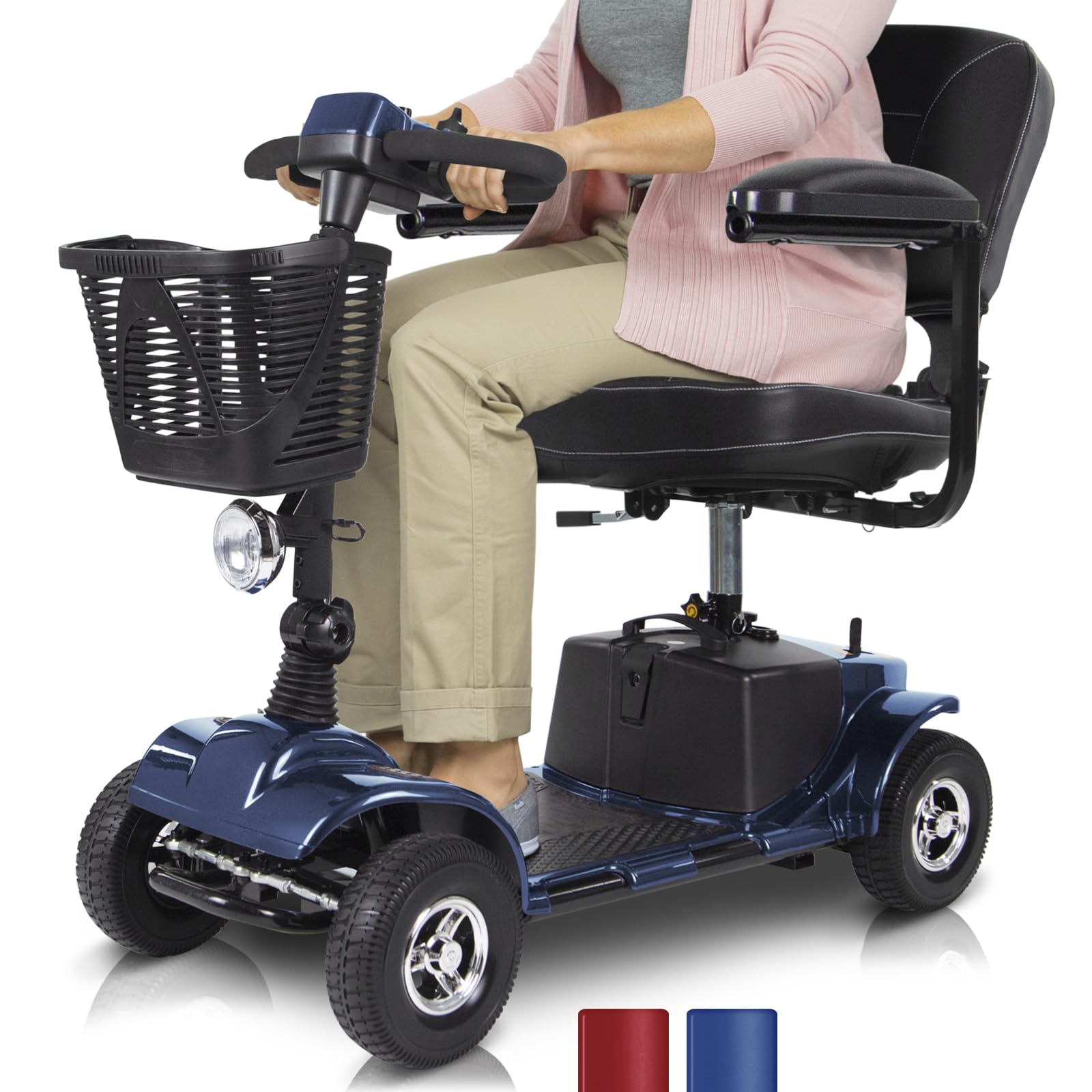 Vive Mobility Scooter (Series A) - 4 Wheel Electric Powered Wheelchair Mobile Device for Adults, Seniors - TSA Approved Wheel Chair, Compact, Travel - Long Range Battery, Shock Absorbing (Blue)
