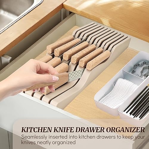 Miniatura 4 de Juego de cuchillos de cocina de 12 piezas con bloque de cuchillos en el cajón, juego de cuchillos de acero inoxidable con 6 cuchillos de carne,